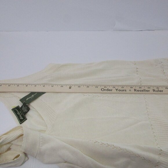 Eddie Bauer Sweater Vest Women's XL Pointelle White Silk Sleeveless Deep V-Neck - Picture 14 of 15